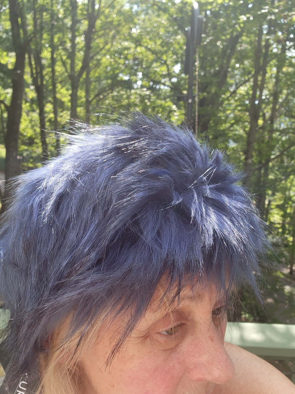 Blue Grey Short FUN faux Fur Wig/ Hat And Gloves Sets